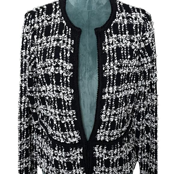J.H. Collectibles Tweed Boucle Cardigan Sweater L Black White Acrylic Wool Blend - Picture 2 of 8
